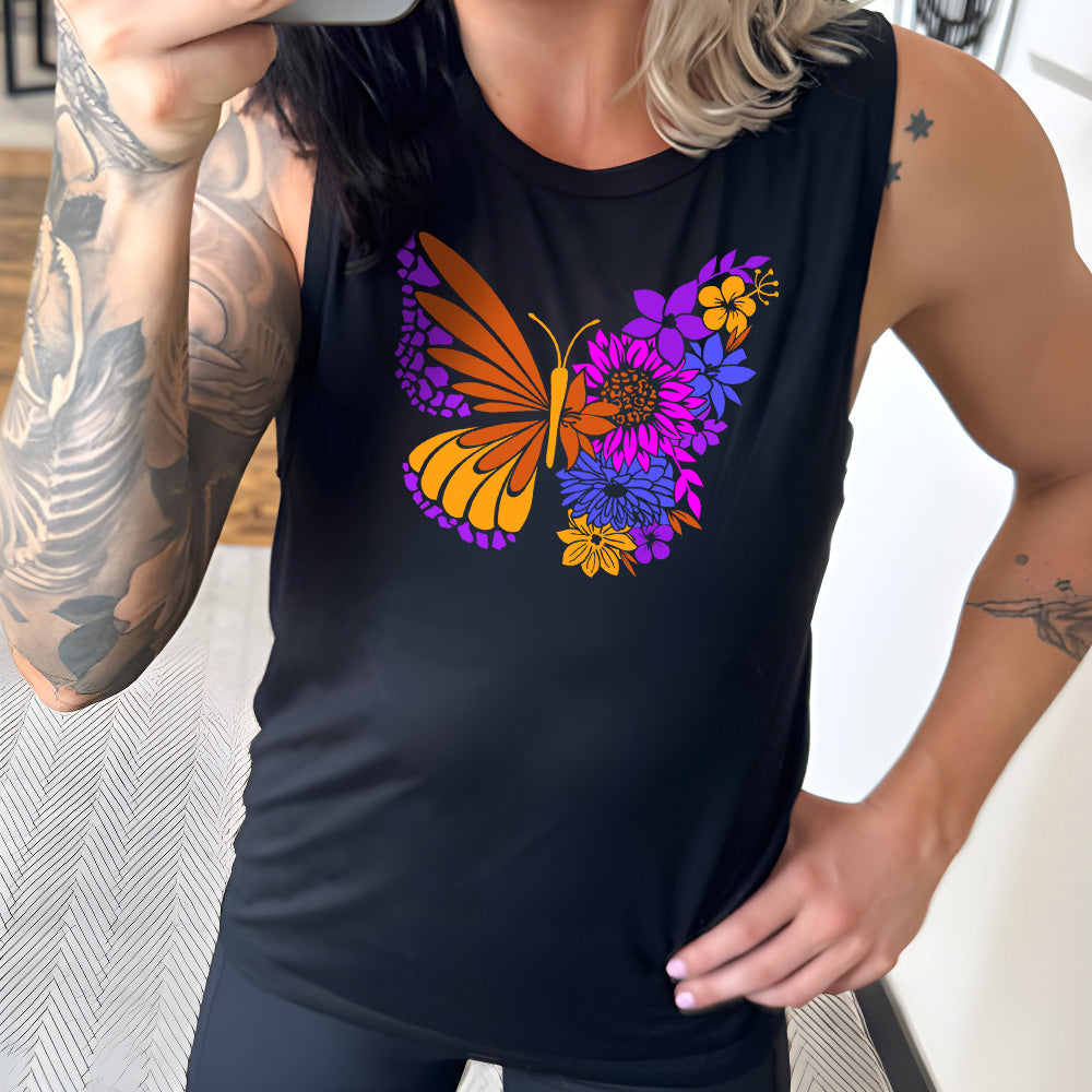 Colorful Floral Butterfly Muscle Tank