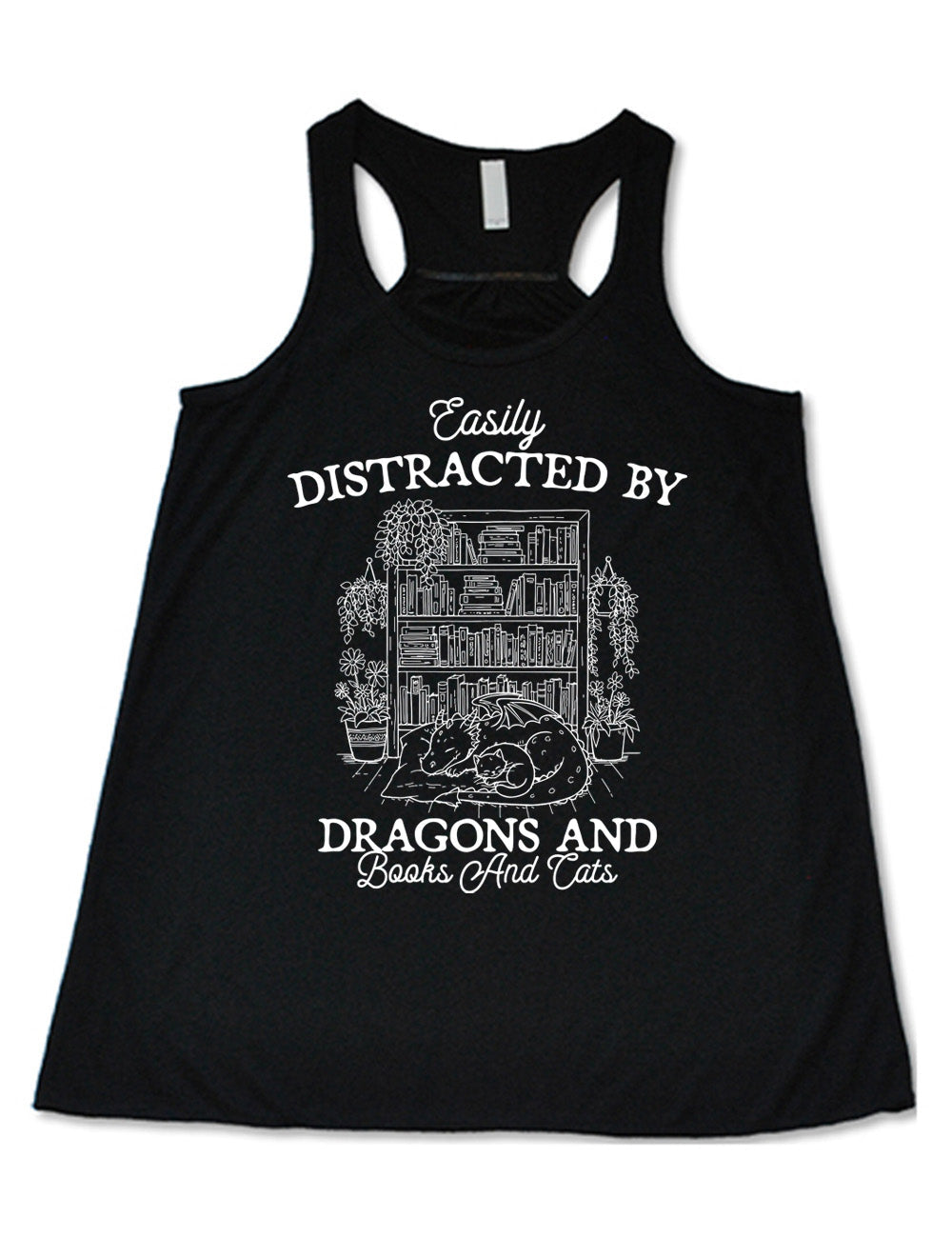 Easily Distracted By Dragons And Books And Cats Shirt