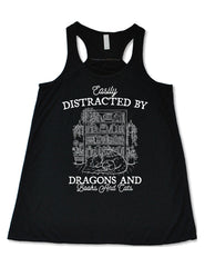 Easily Distracted By Dragons And Books And Cats Shirt