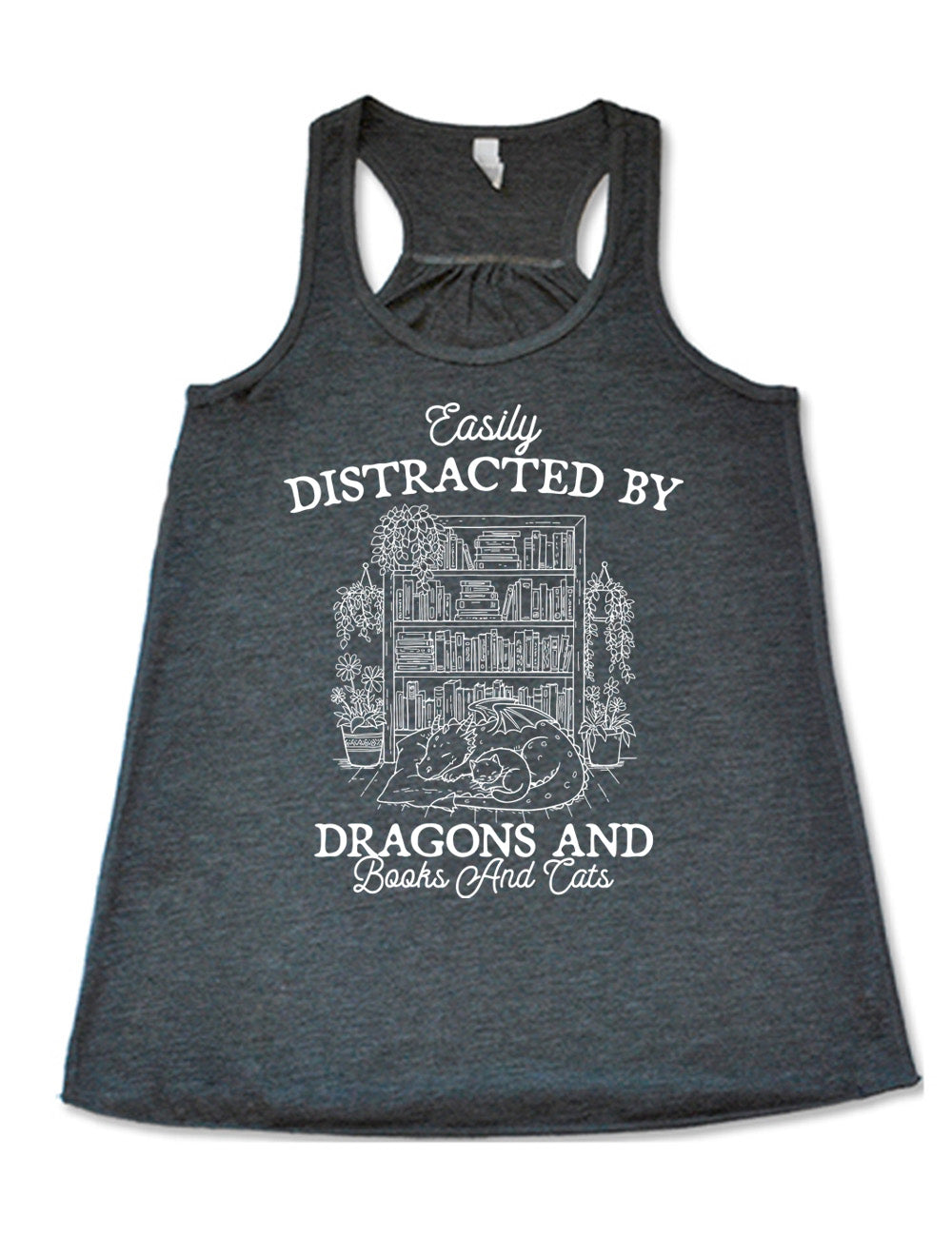 Easily Distracted By Dragons And Books And Cats Shirt