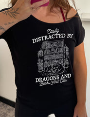 Easily Distracted By Dragons And Books And Cats | Slouchy Tee