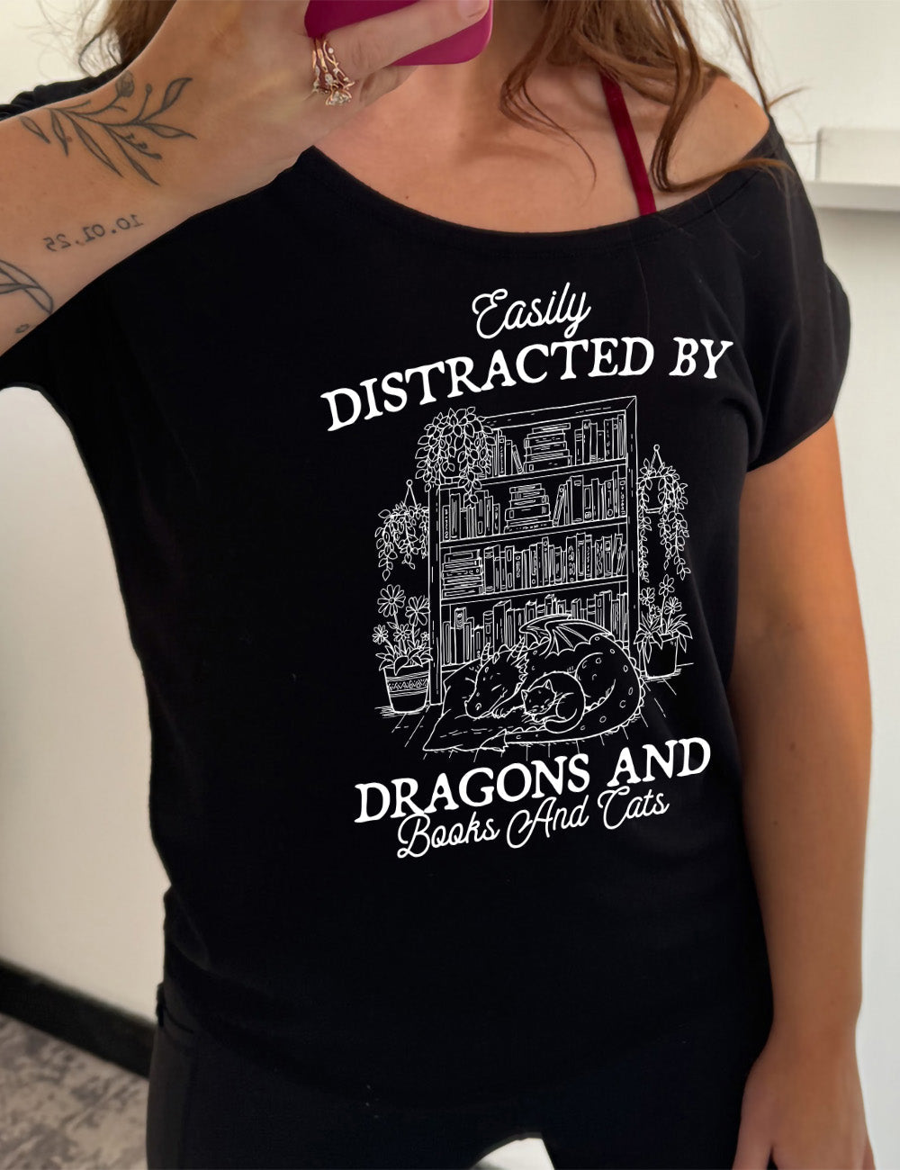 Easily Distracted By Dragons And Books And Cats | Slouchy Tee