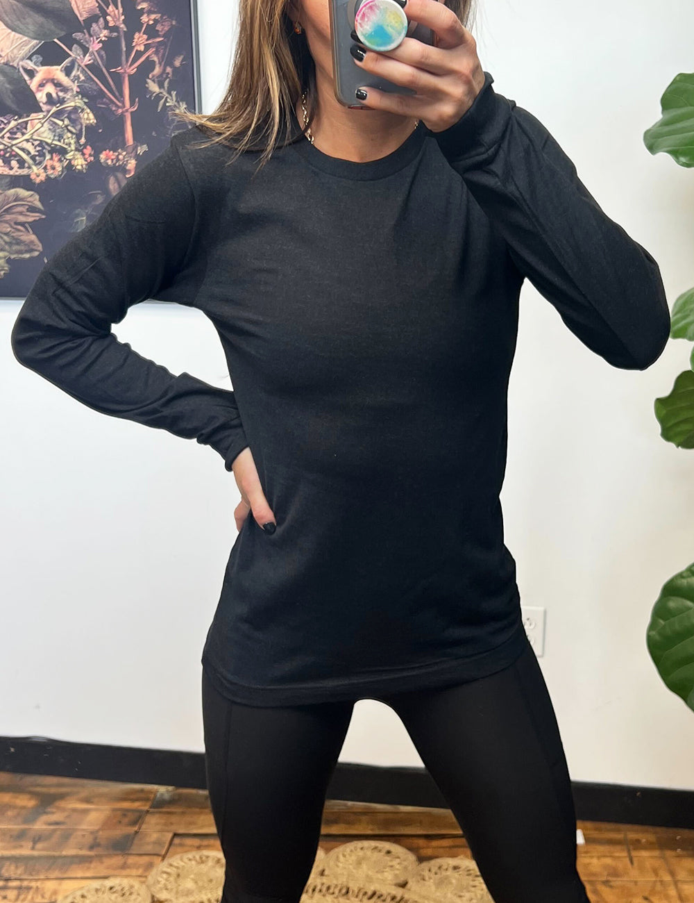 Basic Long Sleeve Tee | Heather Black