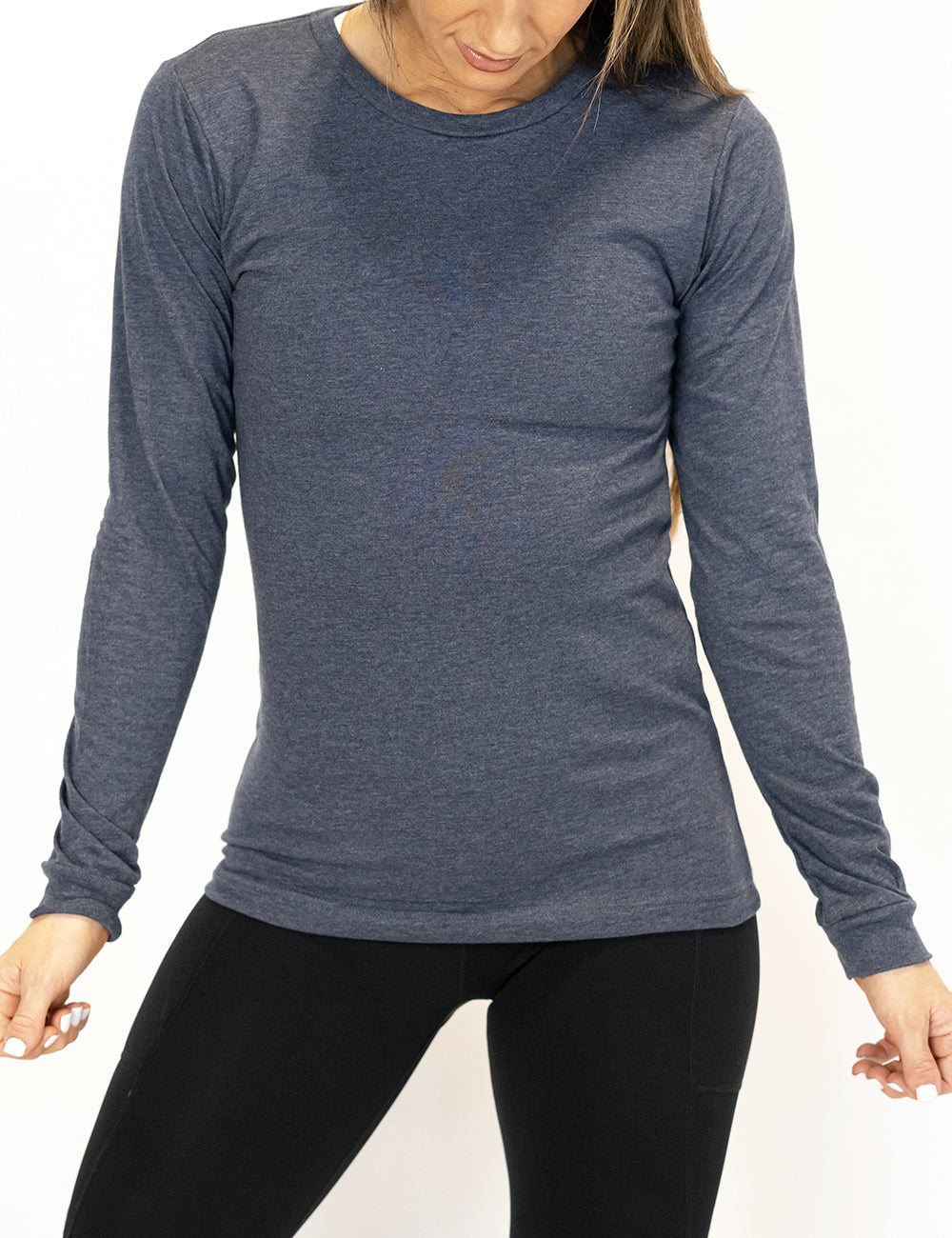 Basic Long Sleeve Tee | Heather Navy